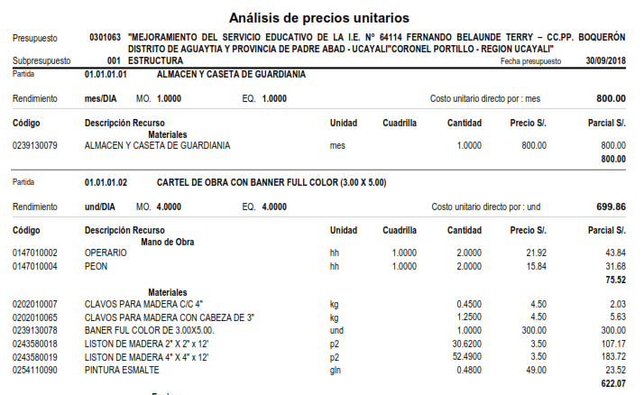 Análisis de Precios Unitarios