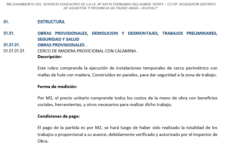 Especificaciones técnicas